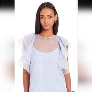 Amanda Uprichard Sheer Blue Ruffle Blouse